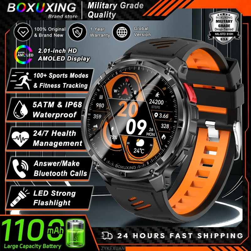 

New Military Grade 1100mAh Battery Smart Watch Compass IP68 Waterproof Heart Rate Fitness Tracker Outdoors GPS Track Smartwatch