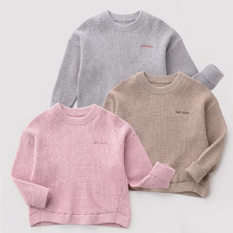 

LABI BABY Waffle Textured Sweater Coffee Grey Autumn Winter Boys Girls Pullover Knitwear Kid Clothing Child Clothes Solid Color