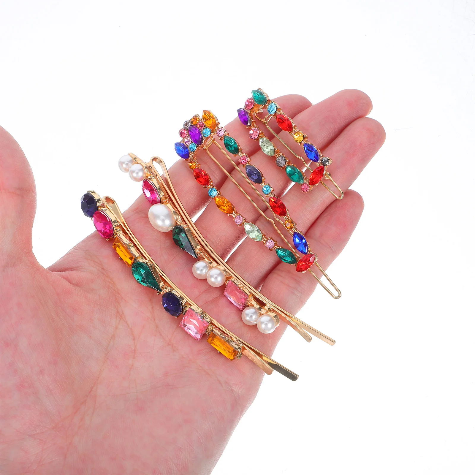 

4 шт., набор разноцветных заколок для волос со стразами из сплава, стильные заколки для челки, заколки для свадебной вечеринки, повседневные аксессуары для волос для повседневной жизни