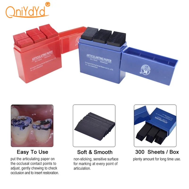 300 Strips Dental Occlusal Paper Double-sided Bite Strips Tooth Articulation Paper Dentistry Material