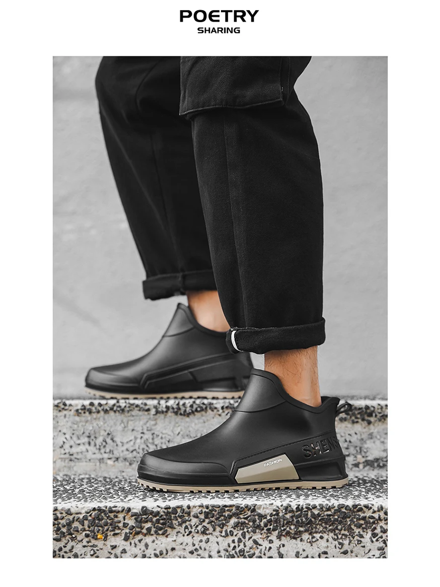 Botas de lluvia cortas para hombre, zapatos de trabajo al aire libre, parte inferior uesa, goma resistente al desgaste, a l...