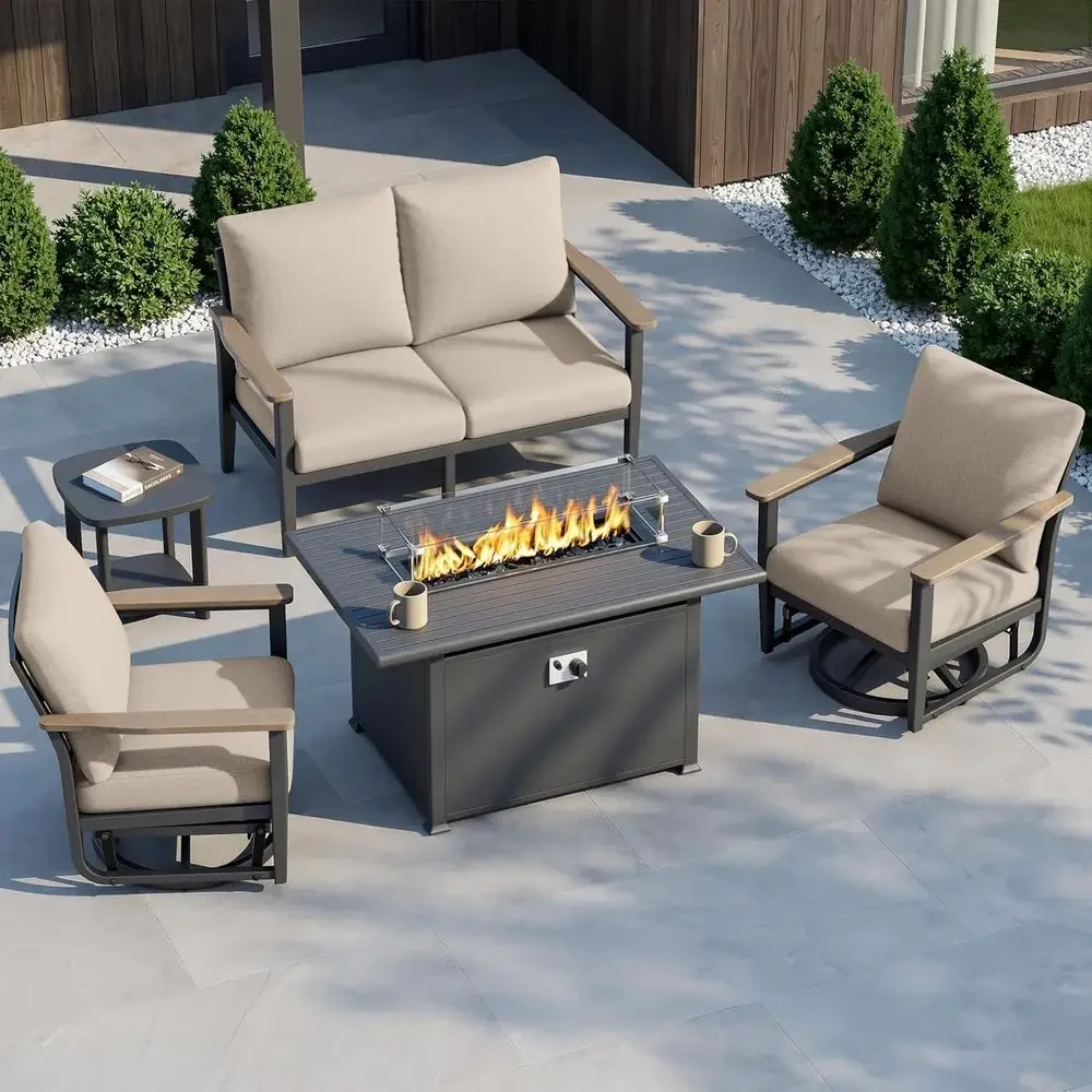 Outdoor Patio urniture Set with Swivel Rocking Chairs 9-Seat, Patio Sectional Soa Patio Contion Set with 55,000 ire Pit Table Hi