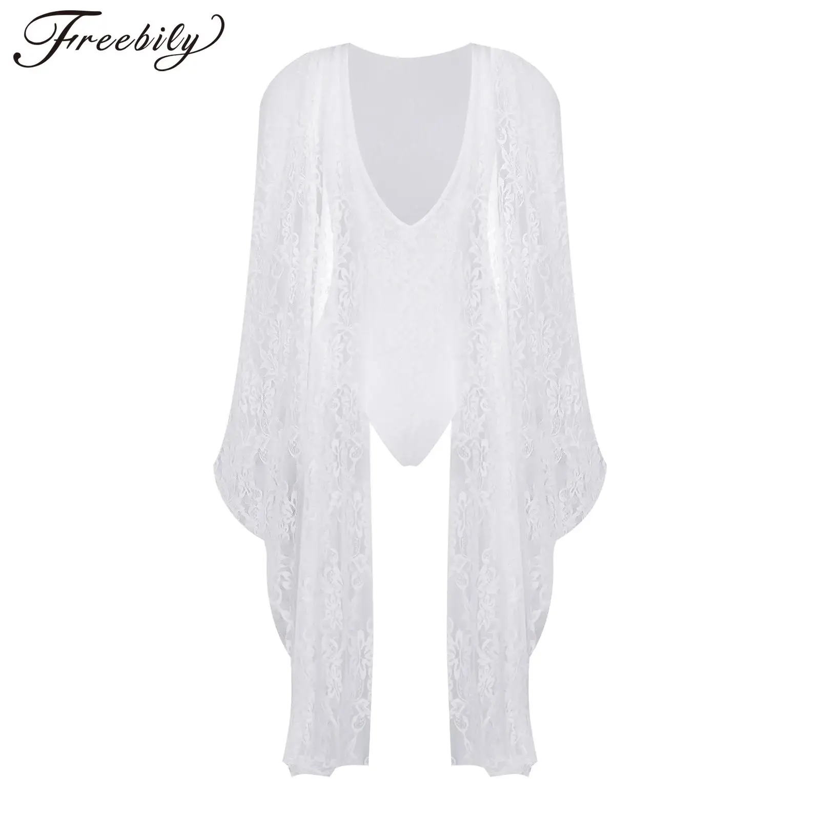 Cape Sleeve Lady Elegant Lace Rompers Women Floral Lace Leotard Bodysuit Backless Jumpsuit Show Stage Performance Costume