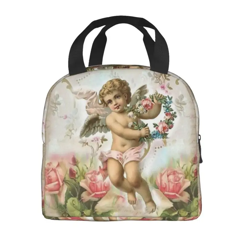 Custom Vintage Rose Victorian Angel Lunch Bag Women Cooler Thermal Insulated Lunch Boxes for Student School