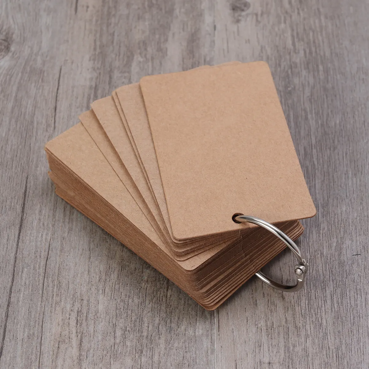 

50 Sheets Kraft Paper Study Cards with Stainless Steel Binder Ring for Notes Memo DIY Greeting Card Bookmark Index Stock