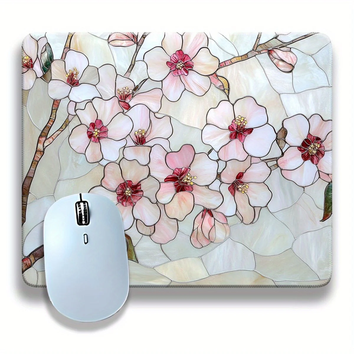 

Painted glass cherry blossom mouse pad, anti-slip rubber material, computer game accessory, high-definition printing