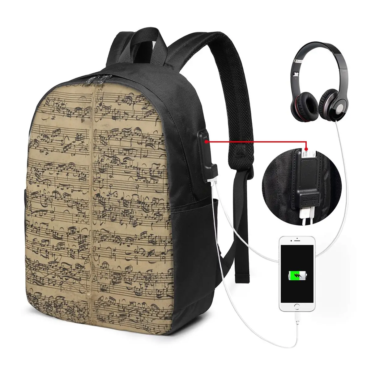 Vintage Music Score Backpack Travel Notebook Bag Computer College Student School Bag Laptop Shoulder Bags for Men Women
