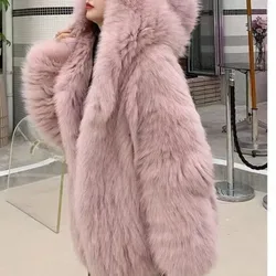 Women's Clothing Hooded Flocking Solid Color Long Sleeve Cardigan Coats Fashion Autumn Winter All-match Office Lady Korean Tops