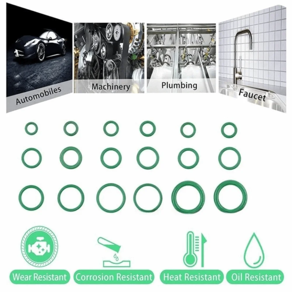 530pcs/set Green Air Conditioning O Ring Kit 18 Size Assortment Set O-Type Sealing Rubber Ring Rubber Accessories High Quality