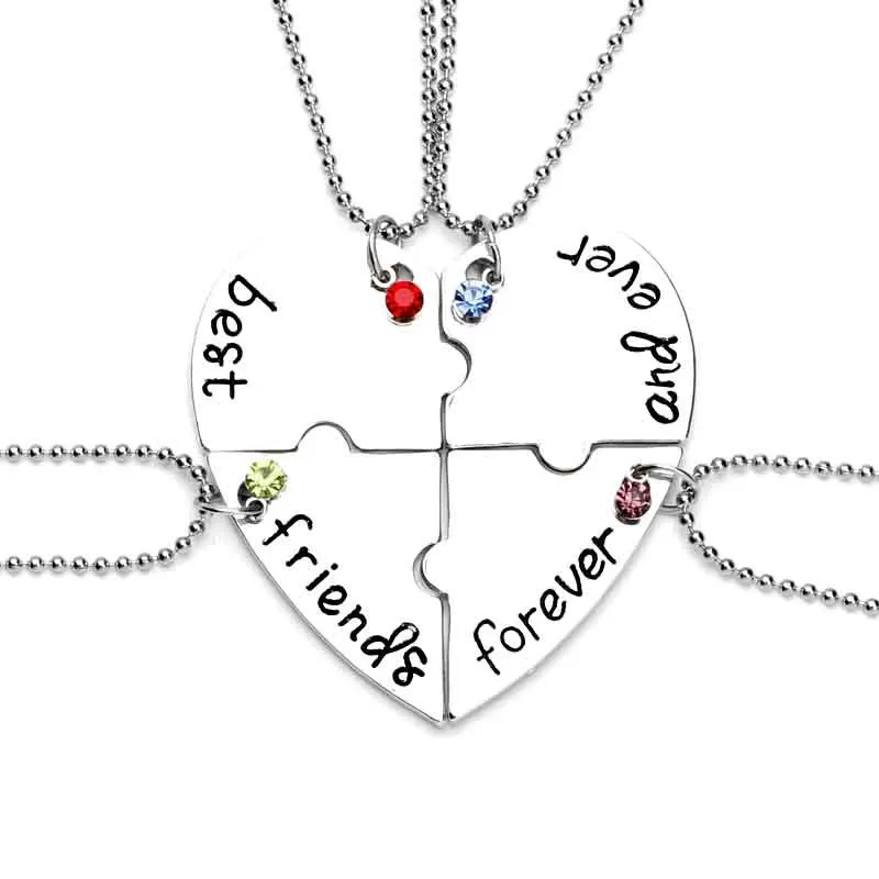 Nuevos collares Best Friends Forever BFF, collar de corazón chapado en plata roto para 4 amistad, regalo de Navidad, joyería para mejores amigos