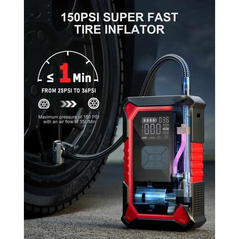 GOOLOO A3 Portable Car Jump Starter with Air Compressor, 3000A Car Battery Jump Starter (9.0 Gas/6.5L Diesel)