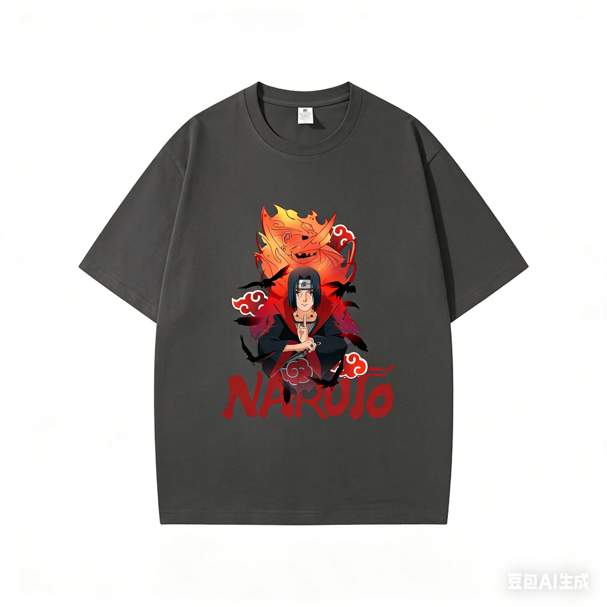 Cartoon Anime Naruto Shippuden Cotton T-Shirt Naruto Sasuke Kanji Collage Anime T-Shirt Summer Casual Printed Top - view 6