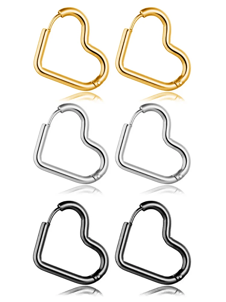 

Heart Shaped Stainless Steel Hoop Earrings for Women Fashion Classic Gold Silver Color Black Ear Buckle Versatile Jewelry