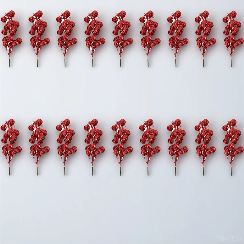 

24pcs Artificial Red Berries Fake Sequin Berries Christmas Tree Decoration Home Party Xmas Decor Simulation Berry Branches For