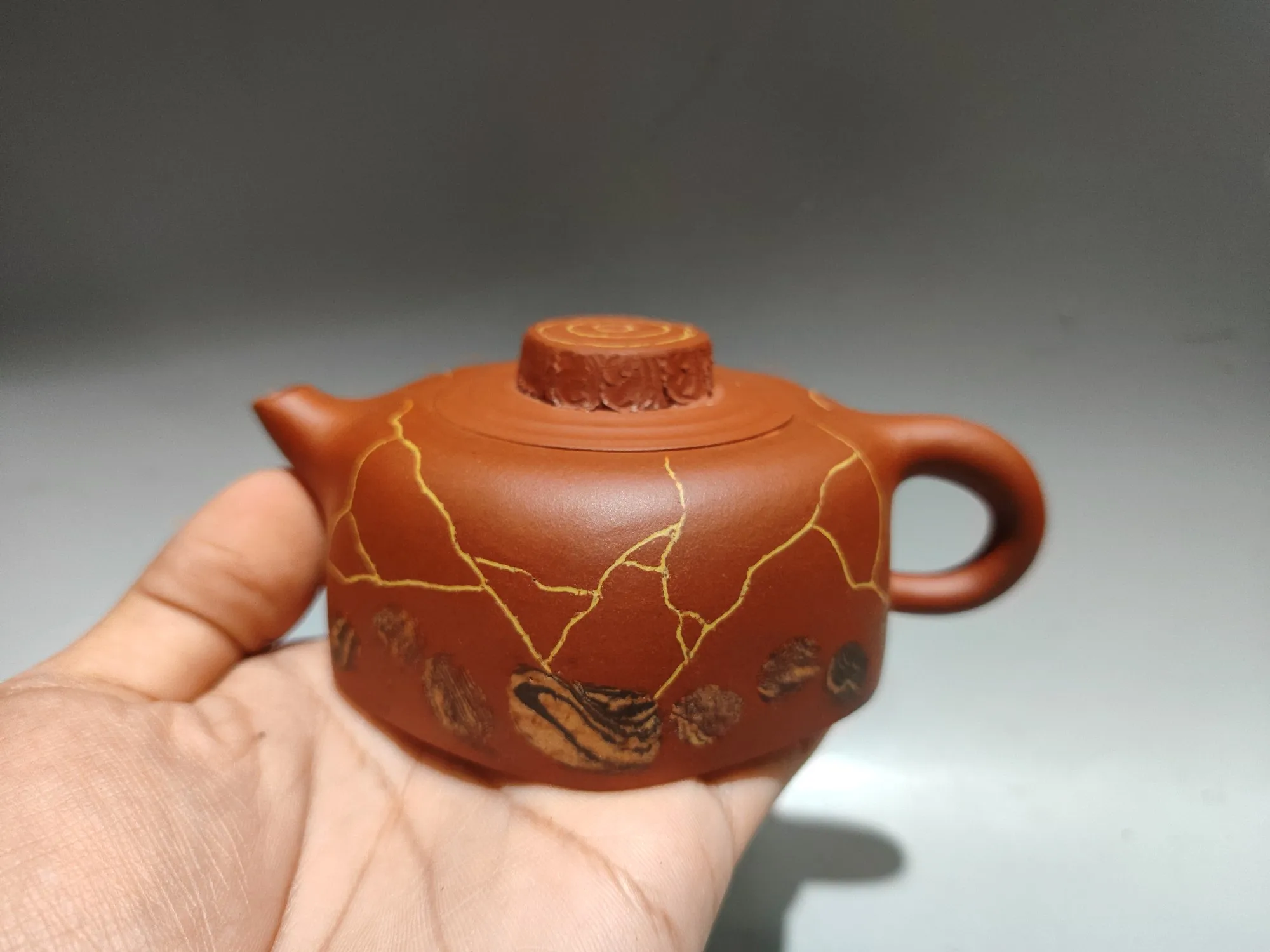 Purple Clay Teapot Original ore vermilion clay Six sided pot Crack pot Rain Flower PebbleTeapot Tea Ceremony