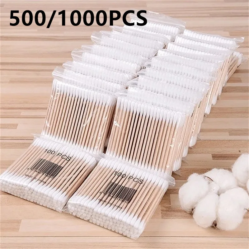 100/500/1000PCS Disposable Double Ended Cotton Swabs Household Makeup Removal Ear Digging Hygiene Cleaning Cotton Swabs