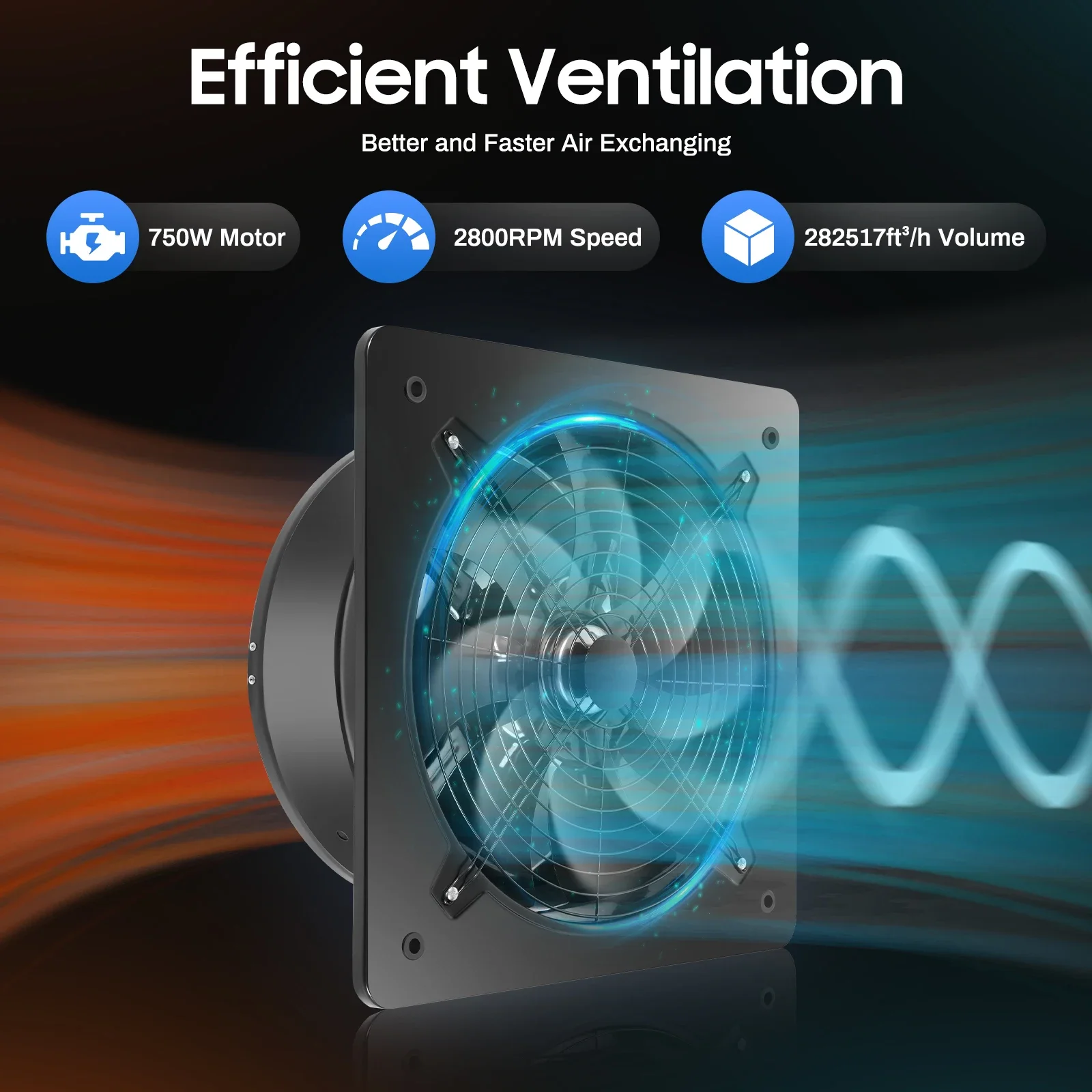مروحة 750 وات 110 فولت، 2800 دورة في الدقيقة 8000 CFM مروحة تهوية 16 بوصة، مروحة محورية صناعية، مناسبة للمطبخ، ورشة العمل، والفندق