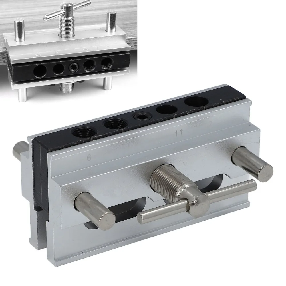 Metric Adjustable Width Self Centering Doweling Jig 3 in 1 Silver Finish Drilling Guide 6 Bushings Woodworking Dowel Jig