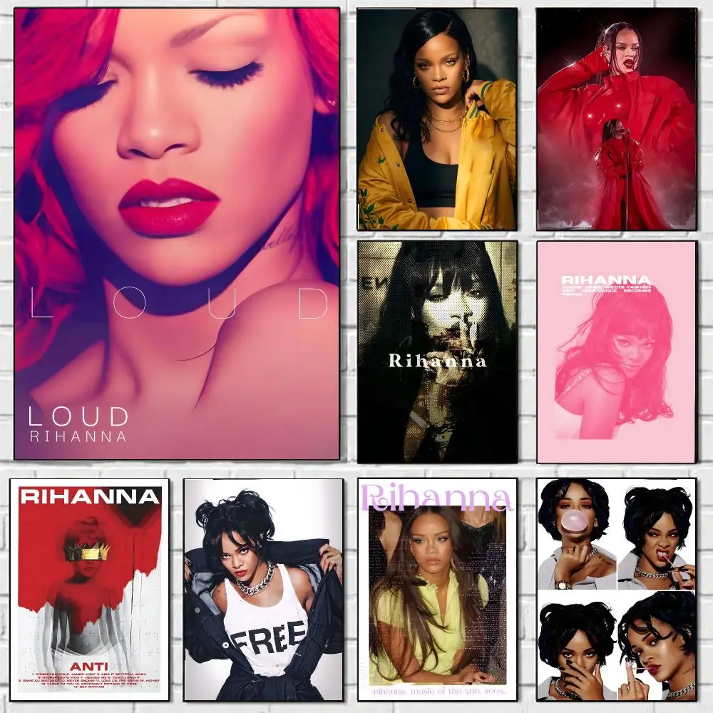 Famoud Singer R-Rihanna Poster Self-adhesive Advanced Aesthetic Printing Paper Wall Art For Living Room Home Decor