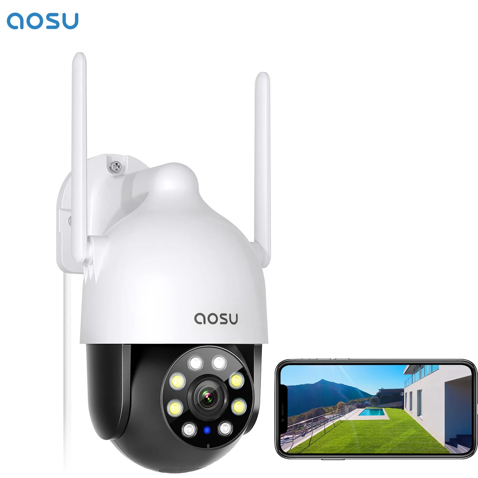 Renewed AOSU 5000mAh 3MP Solar Camera Outdoor Wireless Two-way Audio Security Camera Auto Tracking Solar Panel PTZ CCTV Camera
