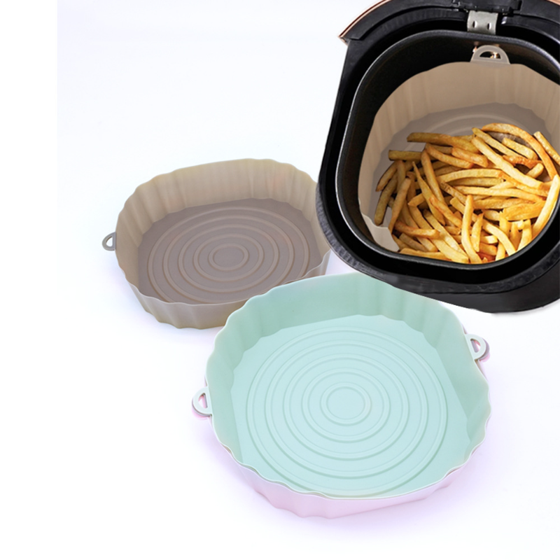  Silicone Tray For Air Fryer Oven Baking Tray With Handle Fried Chicken Pizza Mat Without Oil Silicone Pot Airfryer Accessories 