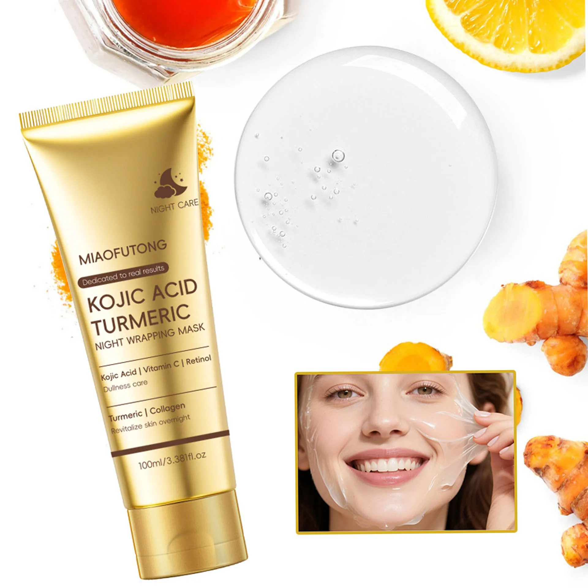 Skincare Kojic Acid Turmeric Wrapped Mask Apply Tear Mud Mask Firming Brightening Skin Tone Moisturizing Rejuvenation