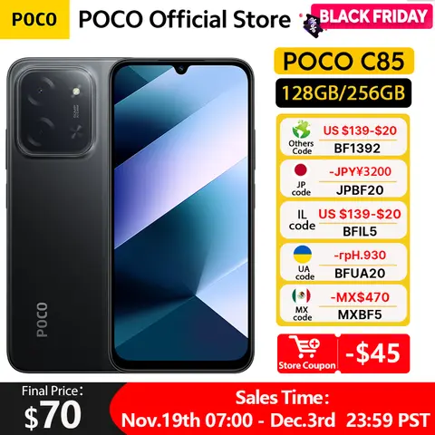 POCO C85 글로벌 버전 스마트폰 NFC 128GB 256GB 미디어텍 헬리오 G81-울트라 6.9인치 도트 드롭 디스플레이 50MP 메인 카메라 6000mAh