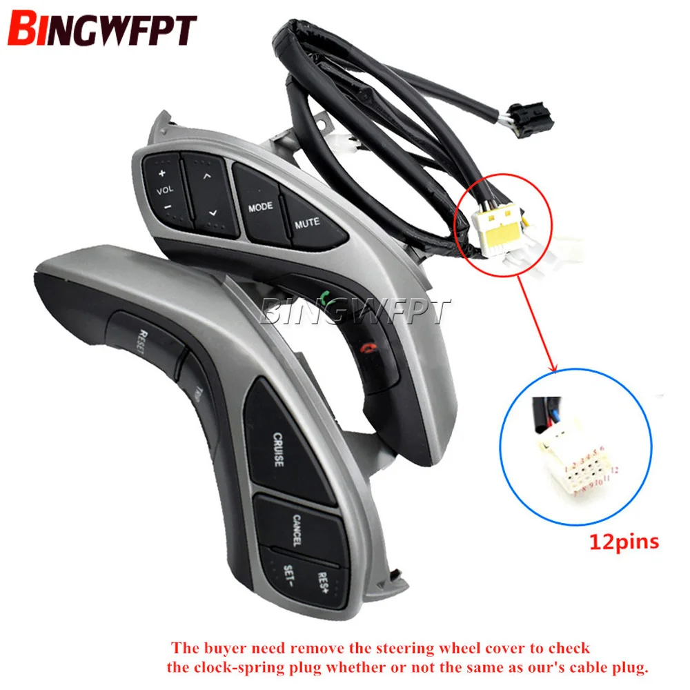 Car Styling Steering Wheel Button Control Volume channel Phone Cruise Control Switch For Elantra AT 2012-2015