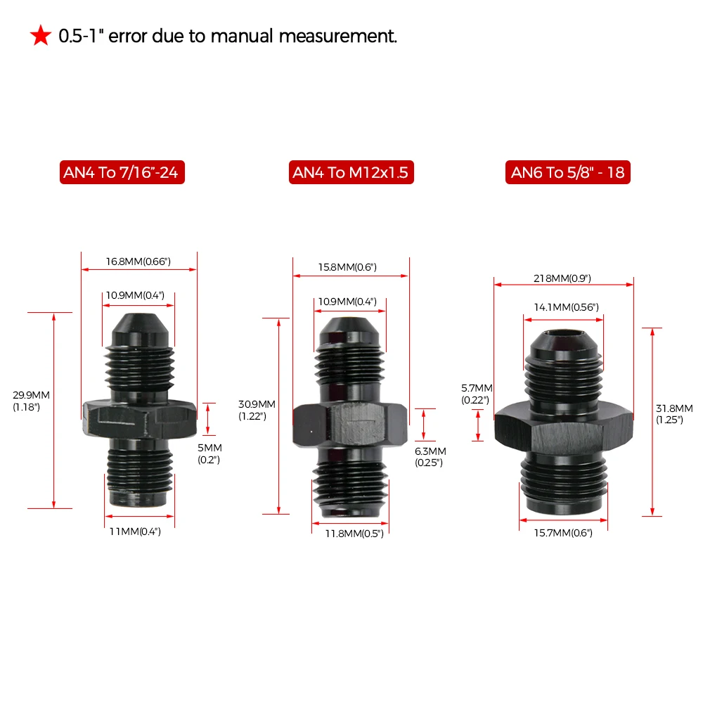 4AN bis 7/16-24 4AN auf M12 x 1,5 6AN bis 5/8-18 Außenblende auf Außengewinde Turbo-Ölzufuhr-Adapteranschluss für GT25/28/30/35/35R