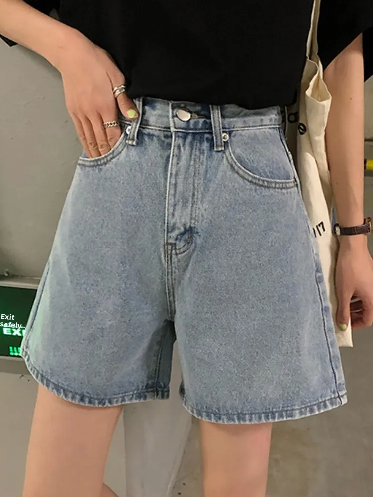 High Waist Wide Leg Jeans Shorts Women's Summer Thin High Waist plus Size Pear Shaped Slimming A-Line Hot Pants Trendy