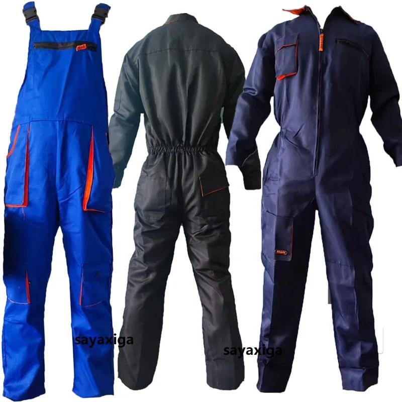 New Men's Long-Sleeves Overalls Dungarees Zipper Pocket Jumpsuit Rompers Fashion Labor Casual Work Clothes Plus Size suspenders