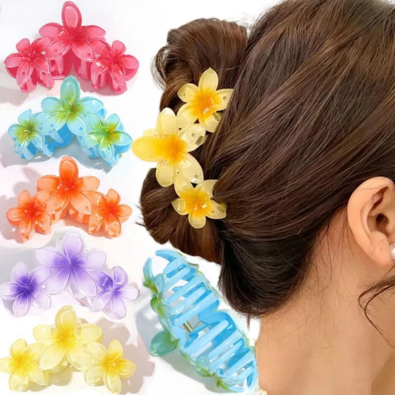 Korean Candy Color Flower Hair Claw Women Girls Flowers Shark Clip Sweet Large Gradient Crab Clamp Barrettes Hair Accessories