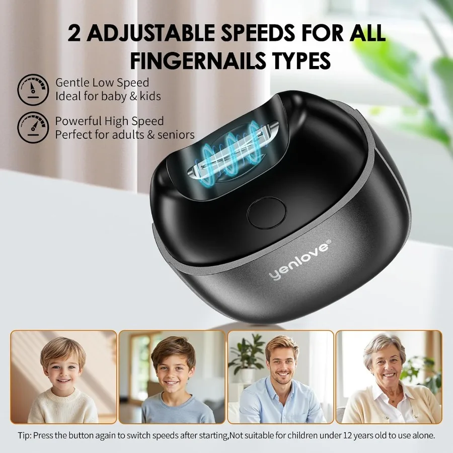 速度設定を調整できる自動電動ネイルトリマー 視認性を向上させるLEDライト内蔵 磁気安全カバー