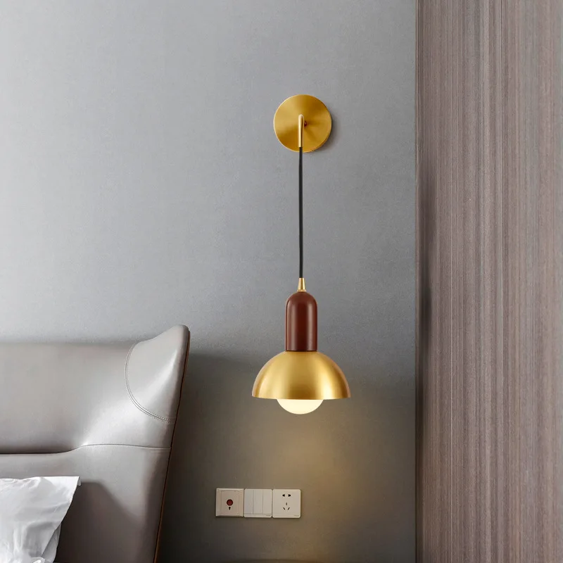 

LED Wall Lamp Gold Bedside Modern Minimalist Living Room Background Sconce Lighting Aisle Retro Creative Home Wood Decor Light