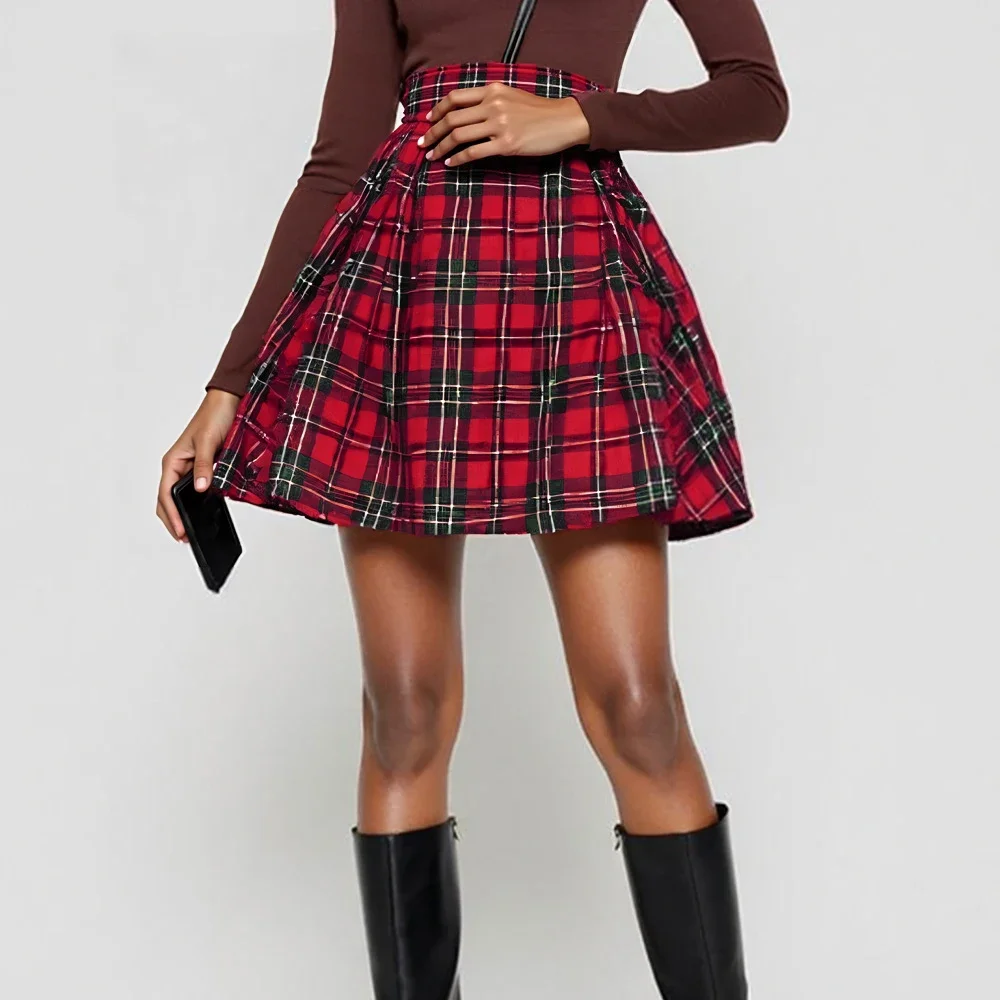 2025 Herbst Frühling Streetwear Röcke frauen Chic Plaid Design Natürliche Taille A-Line Mini Rock für Den Täglichen Verschleiß