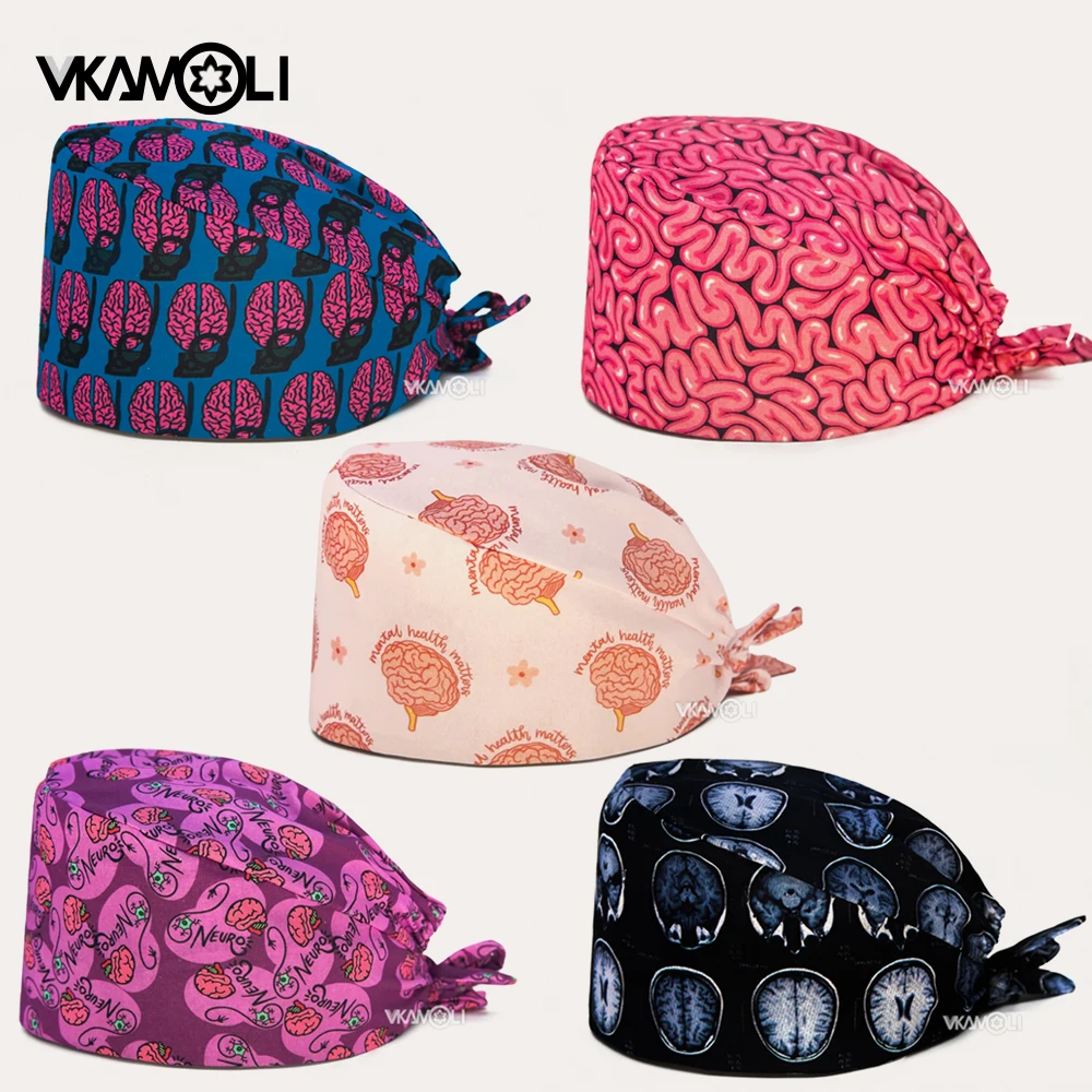 

2025 new Medical Neurology Pattern Printed Series Surgical Caps 100% Pure Cotton scrub hats Doctors and nurses Head Cover hat