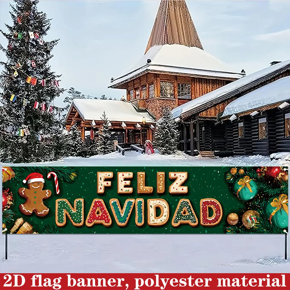 2D FLAT 1 pc Large Spanish Merry Christmas Party Banner 