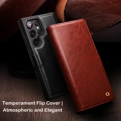 QIALINO Genuine Leather Phone Case for Samsung S25+ Plus 5G Business Style Fashion Luxury with Card Slots Cover for S25 Ultra 5G