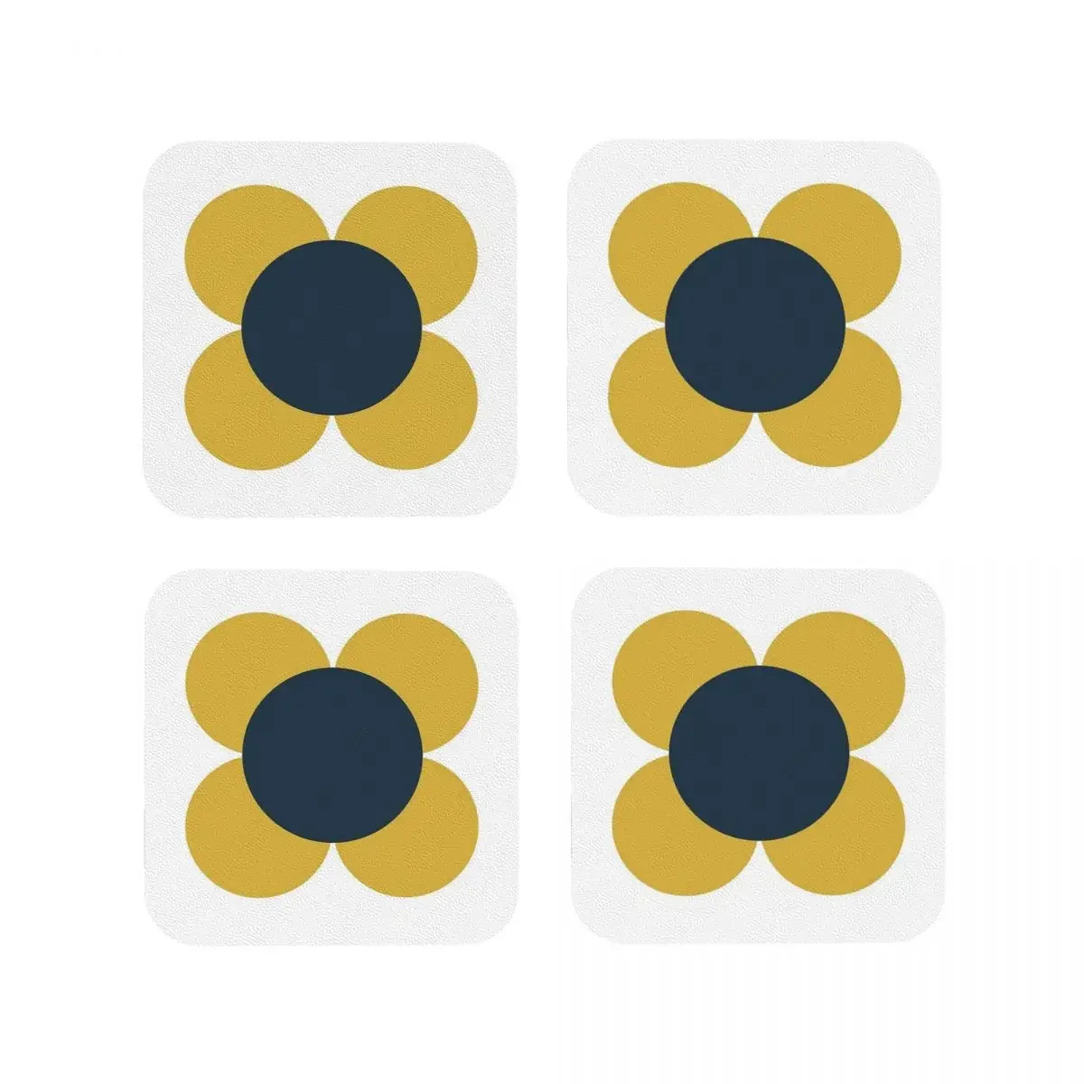 Retro Flower In Light Mustard Yellow, Navy Blue, And White Coaster Coffee Mats Placemats Tableware Decoration & Accessories Pads