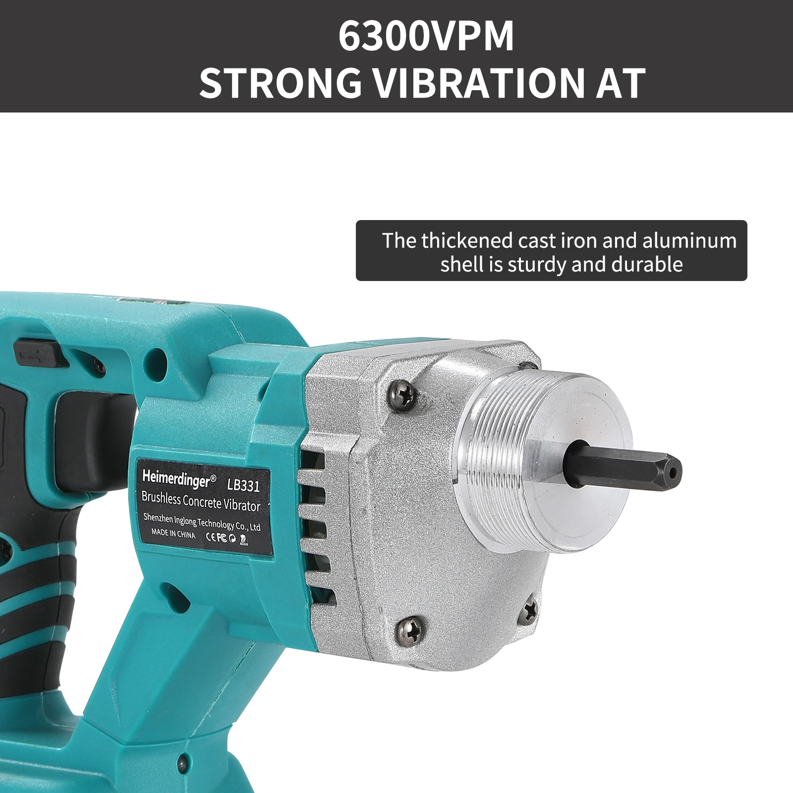 Heimerdinger LB331 Brushless Cordless Concrete Vibrator 700W 1.8mm Amplitude Concrete Mixer Vibrator, No battery
