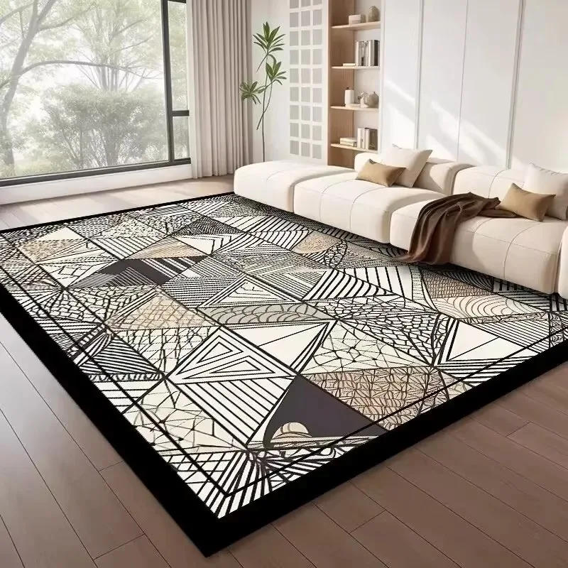 Modern Abstract Line Geometric Area Rug Black White Patchwork Large Non Slip Floor Carpet for Living Room Bedroom Home Decor