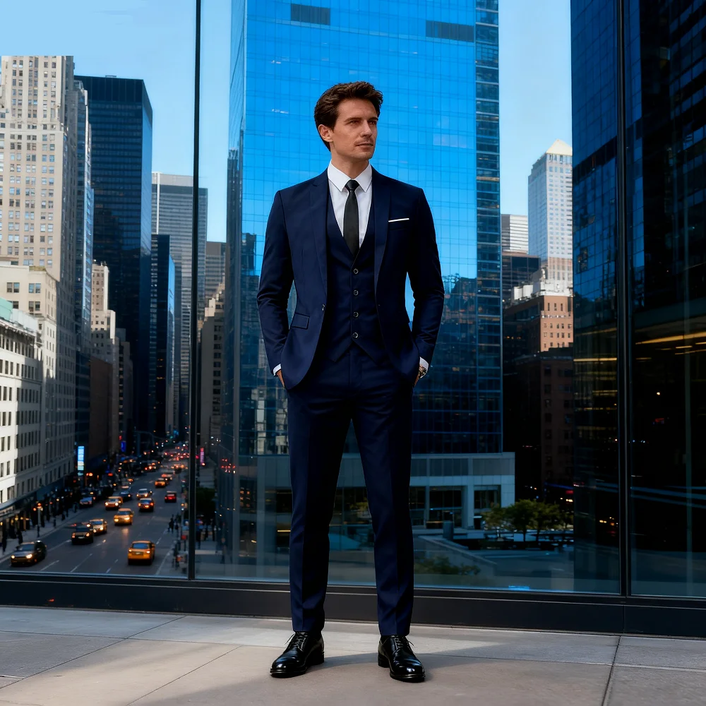 

Men's Business Casual Slim-fit Solid Color Blazer Vest Pants Set Outdoor Trendy Wedding Host Formal Wear Terno De Caval