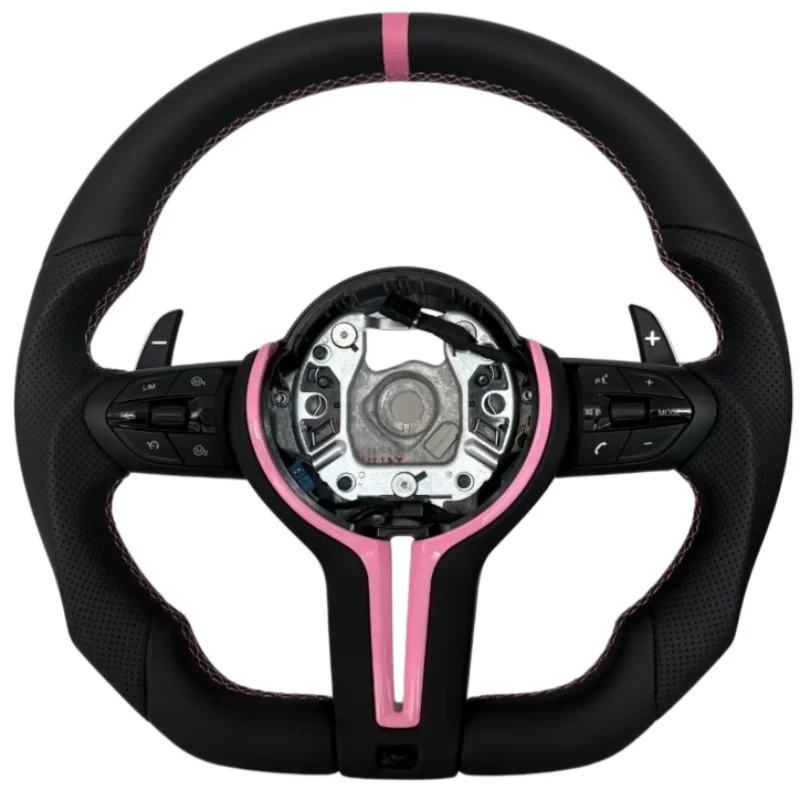 Stylish Pink Genuine Leather Custom Steering Wheel For BMW F32 F34 M3 M5 E90 E70 F10 F12 F15 F20 F22 F25 F26 F30 E92 E84 Parts