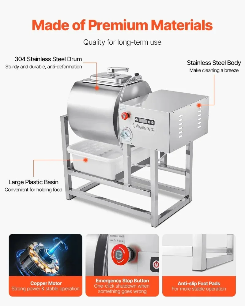 Vacuum Tumbler Marinator 40L Meat Tumbler Marinator Vacuum Pump Curing Rolling Marinating Machine