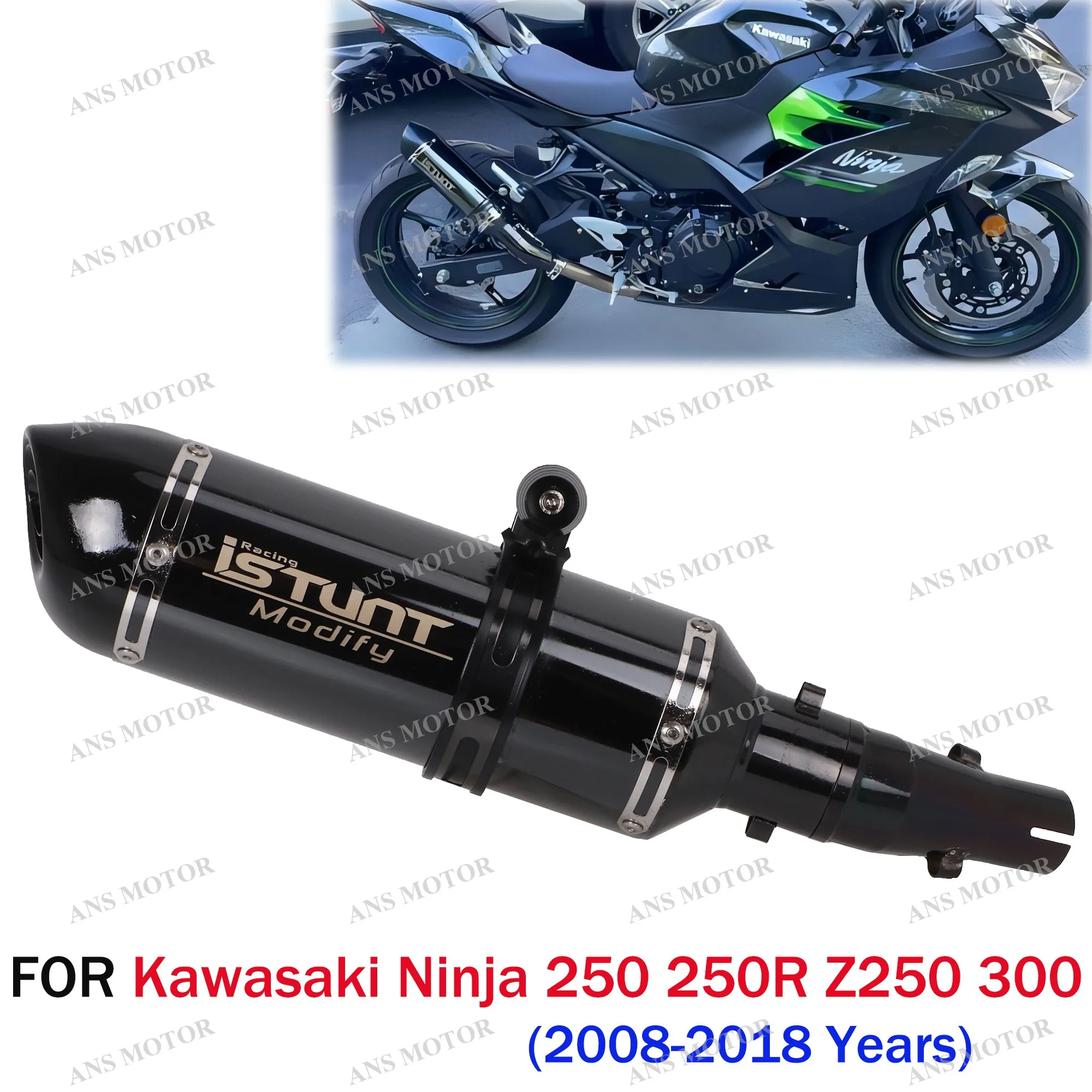 

For Kawasaki Ninja 250 250R Z250 Ninja 300 2008-2017 Motorcycle Exhaust Escape System Slip On Muffler Black