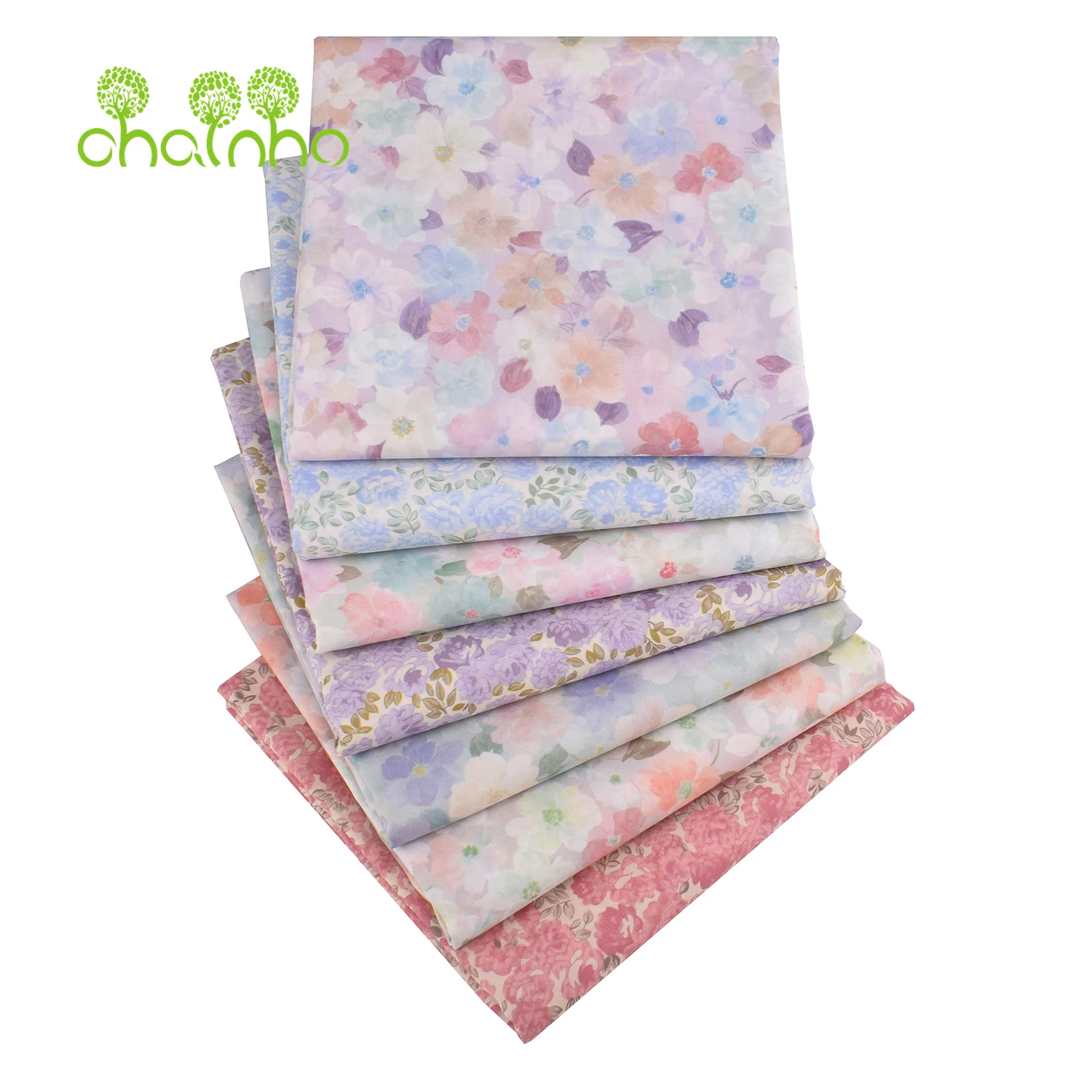 Chainho,Printed Plain Weave Poplin Cotton Fabric,DIY Quilting Sewing Material,Patchwork Cloth,Floral Series,2 Sizes,26PC31