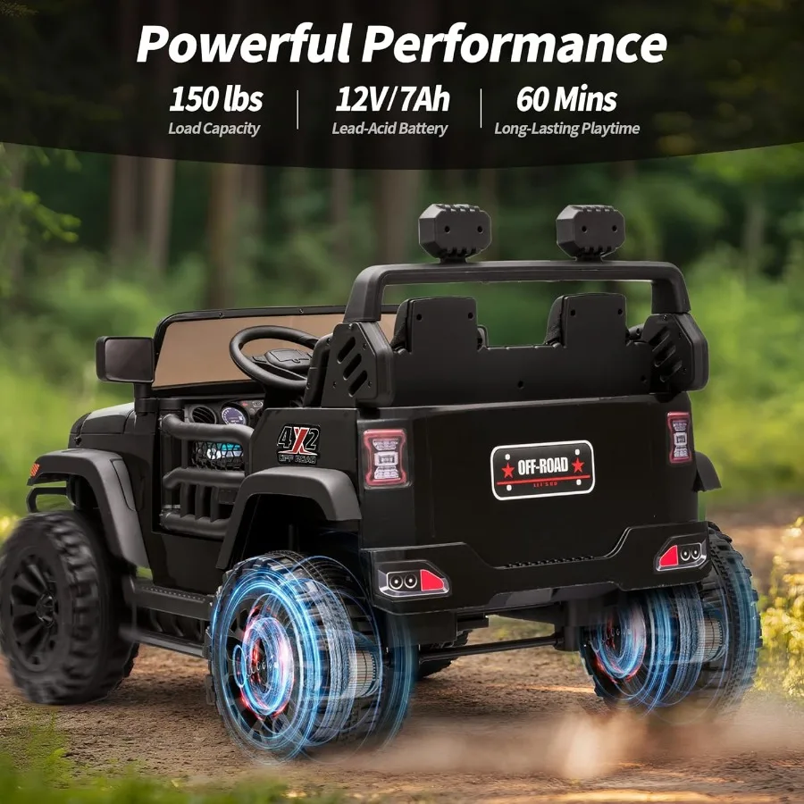 2 Seater Ride on Car Truck 12V Electric Ride on Toy for Big Age 3-8 w/Remote Control- Black