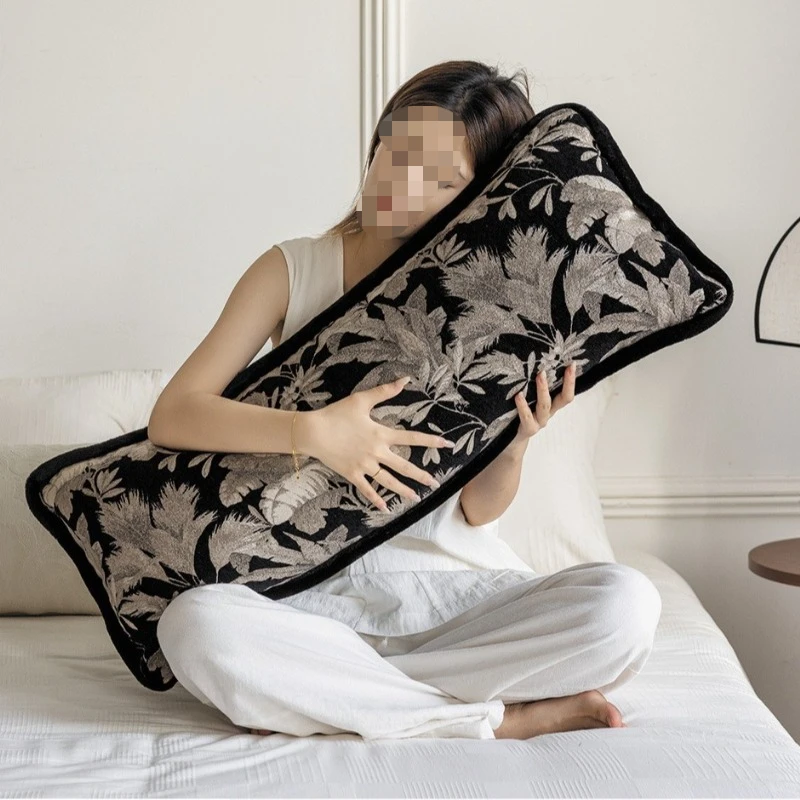 35x90cm Long Leg Clamp Pillow Cover Waist Pillowcase Black and White Luxurious Jacquard Cushion Cover for Headboard Bedroom