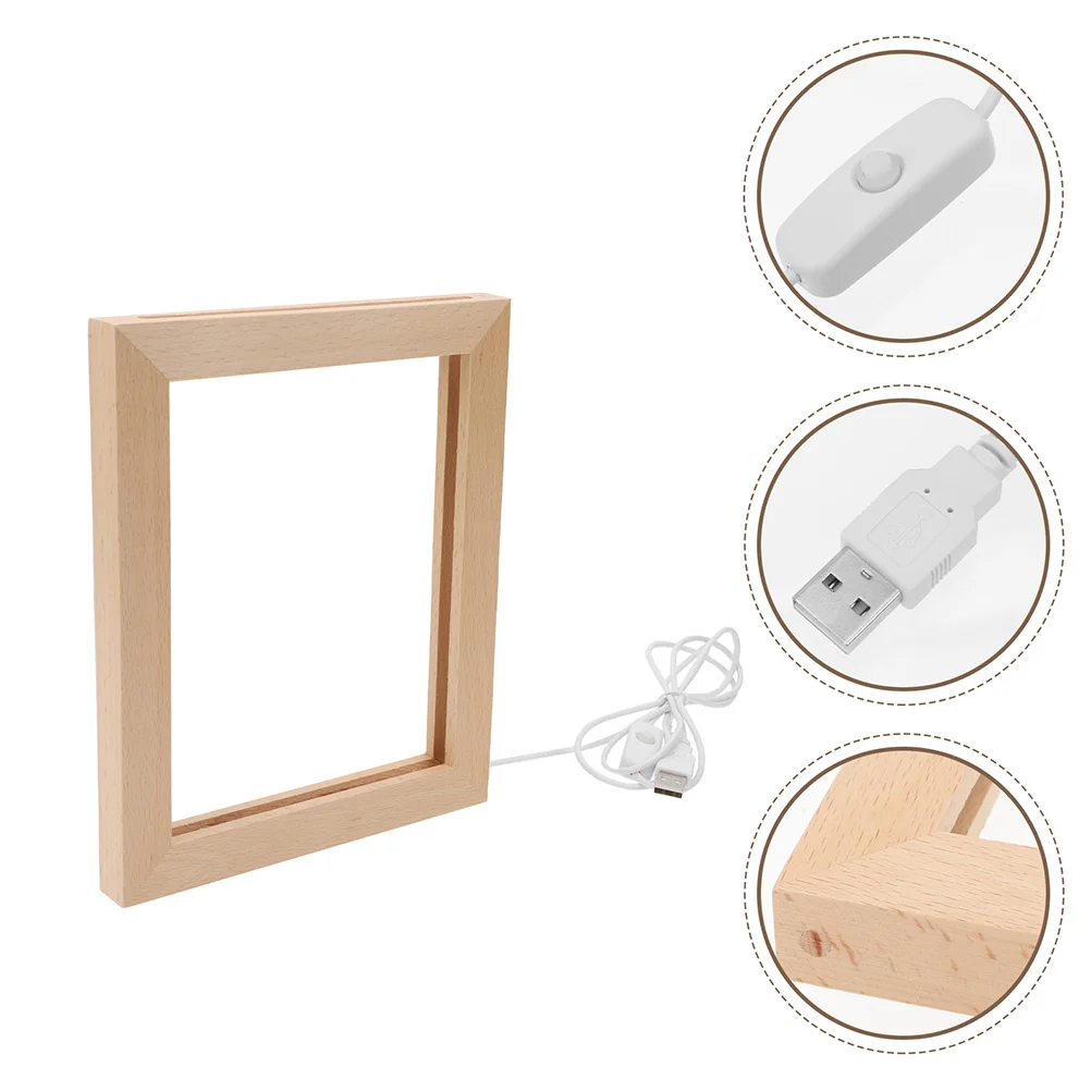 Photo Frame Glowing Simple Holder for Gift Wooden 3D Light Khaki Table Picture