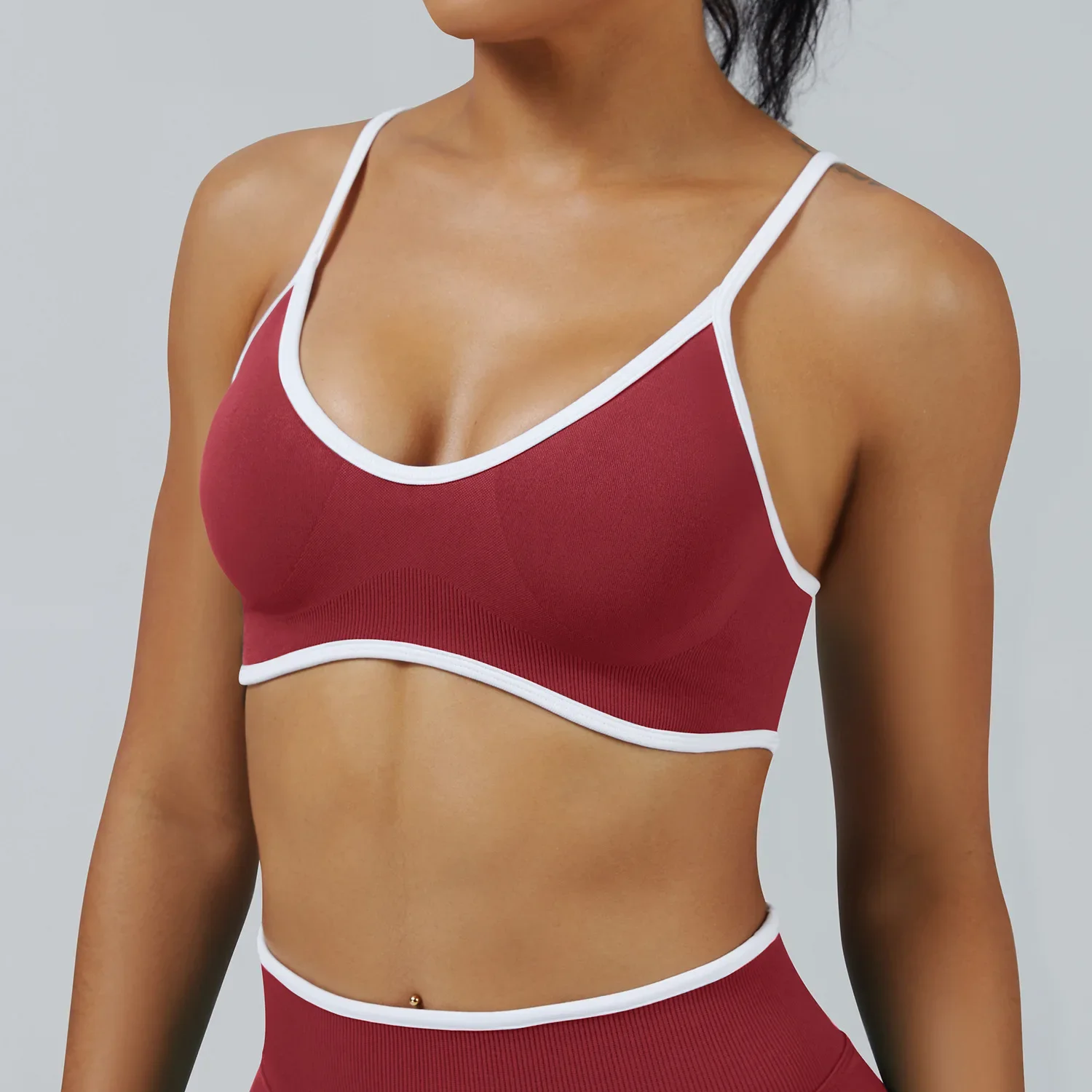 Summer Women's Solid Color Gym Sports Yoga Bra Sexy Backless Knitted Bras With Chest Cushion Suspender Bra Yoga Fitness Top